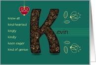 Any occasion for Custom Name. Letter K and Golden Color Flowers card