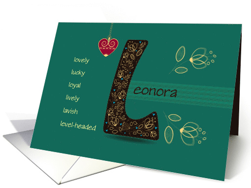 Name Day of Leonora. Letter L and Golden Color Flowers card (1519032)