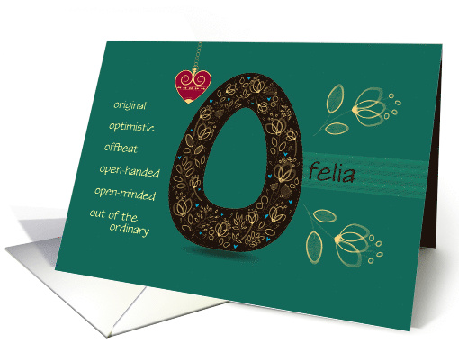 Birthday card for Custom Name. Letter O and Golden Color Flowers card