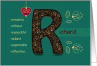 Any occassion for Custom Name. Letter R and Golden Color Flowers card