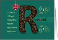 Name Day of Custom Name. Letter R and Golden Color Flowers card