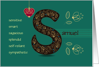 Any occassion for Custom Name. Letter S and Golden Color Flowers card