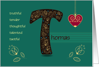 Any occassion for Custom Name. Letter T and Golden Color Flowers card