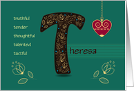 Name Day of Custom Name. Letter T and Golden Color Flowers card