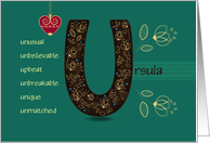Any Occassion for Custom Name. Letter U and Golden Color Flowers card