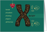 Any Occassion for Custom Name. Letter X and Golden Color Flowers card