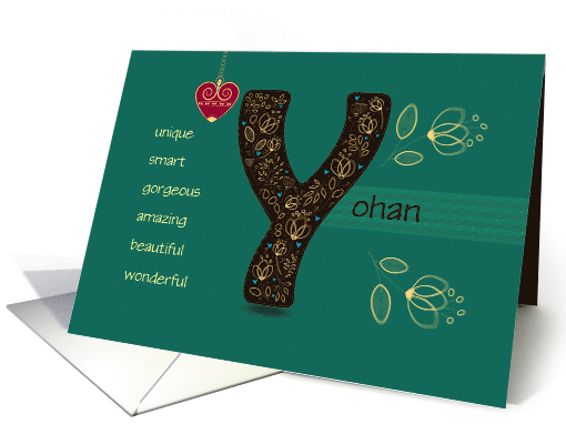 Any Occassion for Custom Name. Letter Y and Golden Color Flowers card