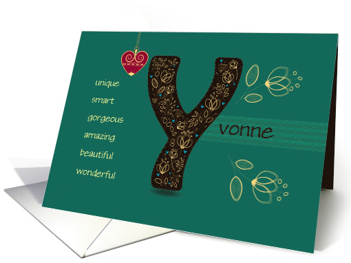 Birthday Card for Custom Name. Letter Y and Golden Color Flowers card