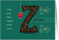 Birthday Card for Custom Name. Letter Z and Golden Color Flowers card