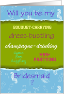 Be my Bridesmaid? Vintage humor design. Custom Text card
