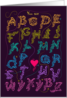 Floral alphabet with romantic cipher text. You are my best boy card
