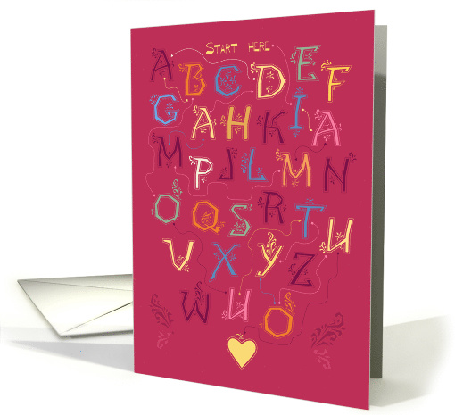 Artistic alphabet with romantic cipher text. I am mad about you card