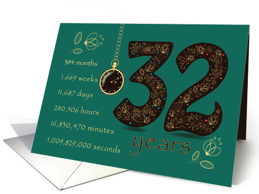 32nd Friendship Anniversary. Time counting floral card. card (1568564)