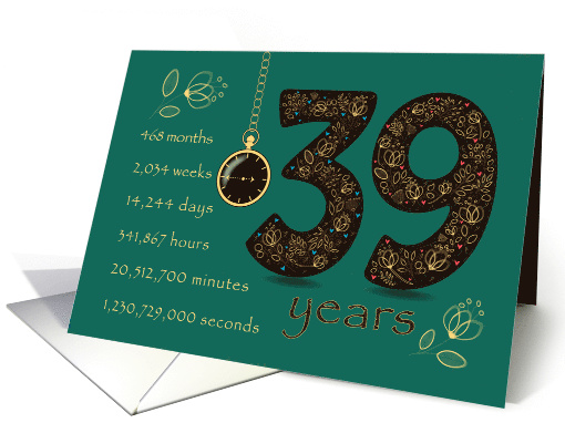 39th Birthday Card. 39 years break down into months, days, etc. card