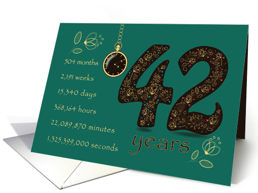 42nd Birthday Card. 42 years break down into months, days, etc. card