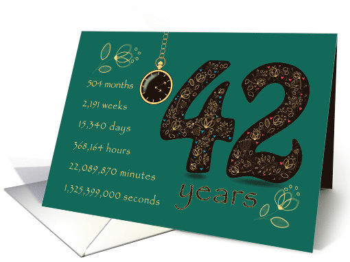 42nd Friendship Anniversary. Time counting floral card. card (1569774)
