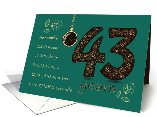 43rd Friendship Anniversary. Time counting floral card. card (1569776)
