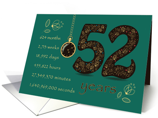 52nd Friendship Anniversary. Time counting floral card. card (1571704)
