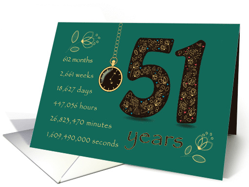 51st Birthday Card. 51 years break down into months, days, etc. card