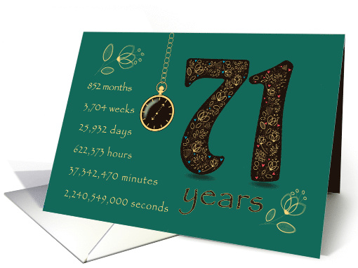 71st Birthday Card. 71 years break down into months, days, etc. card