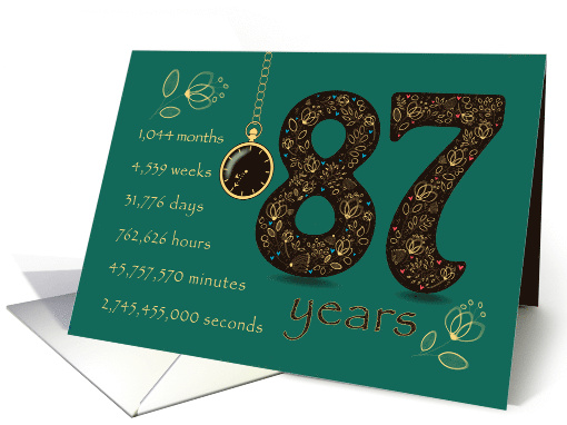 87th Birthday Card. 87 years break down into months, days, etc. card