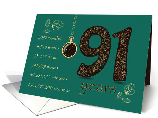 91st Birthday Card. 91 years break down into months, days, etc. card
