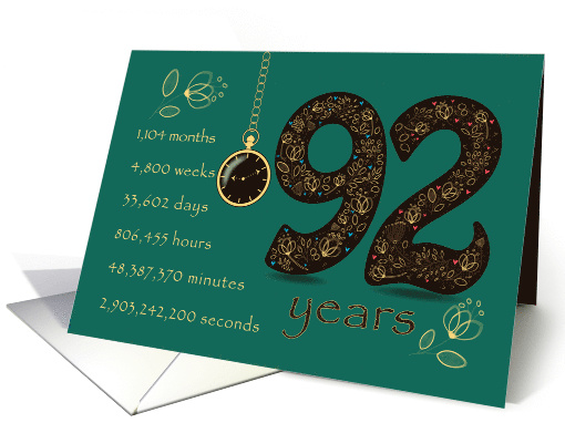 92nd Friendship Anniversary. Time counting floral card. card (1577260)