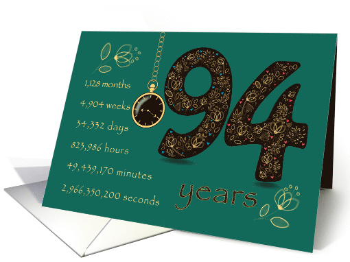 94th Birthday Card. 94 years break down into months, days, etc. card
