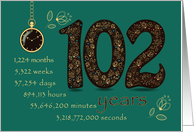 102nd Company Anniversary. 102 years break down into months, days,etc. card