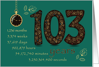 103rd Company Anniversary. 103 years break down into months, days,etc. card