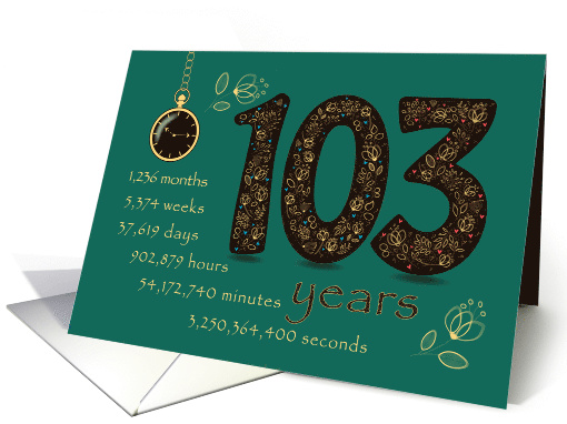 103rd Birthday Card. 103 years break down into months, days, etc. card