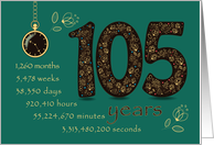 105th Company Anniversary. 105 years break down into months, days,etc. card