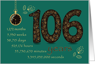 106th Company Anniversary. 106 years break down into months, days,etc. card