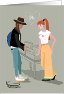 Romantic Meeting of Two Girls in a Music Store. Custom appearance card