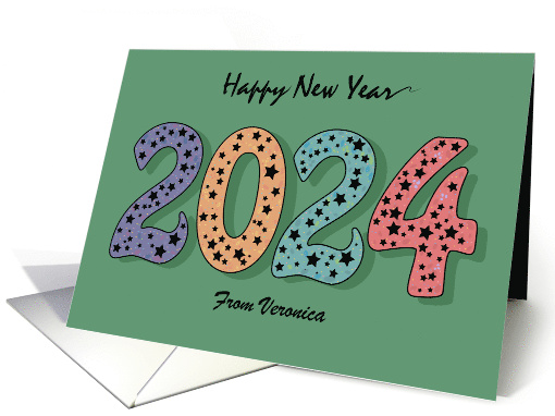 Gothic Happy New Year 2024 Numerals with Black Stars Custom text card