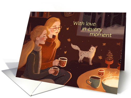A Magical Evening Together Two Girls and Cat card (1817536)