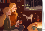 A Magical Evening Together Two Girls and Cat card