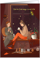 A Magical Evening Together Two Girls and Dog card