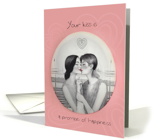 In The Gentle Strokes Of A Graphite Sketch Two Women Kiss card