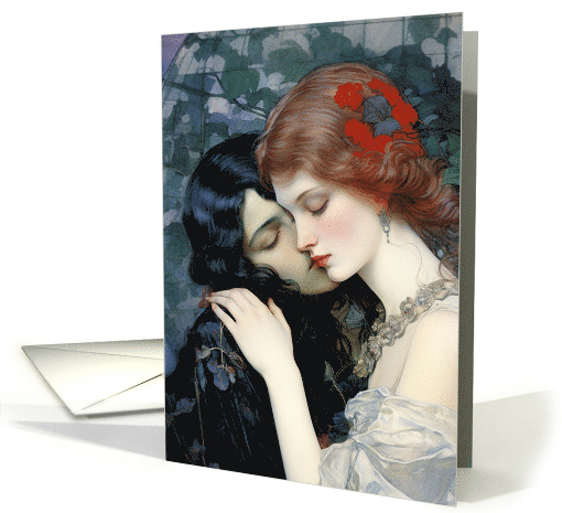 Vintage Elegance Two Women in a Tender Embrace card (1903158)