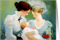 Vintage Lesbian Mothers with Baby Mother�s Day Card for Two Moms card