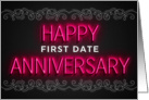 Pink Neon Light Effect First Date Anniversary card