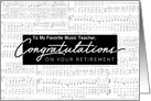 Custom Music Teacher Retirement with Music Sheet Background card