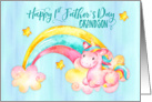 Rainbow Unicorn Watercolor Effect Grandson’s 1st Father’s Day card