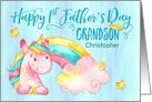 Custom Rainbow Unicorn Watercolor Effect Grandson’s 1st Father’s Day card