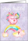 Custom Age Unicorn on Rainbow Watercolor Effect Birthday card