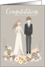 Floral Light Brown Haired Couple Wedding Congratulations card