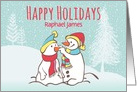 Custom Illustrated Snowy Christmas Two Snowman card