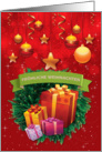 Illustrated German Sparkle Christmas Wreath, Gifts, Ribbons, Stars card