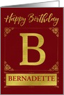 Illustrated Custom Happy Birthday Gold Foil Effect Monogram B card